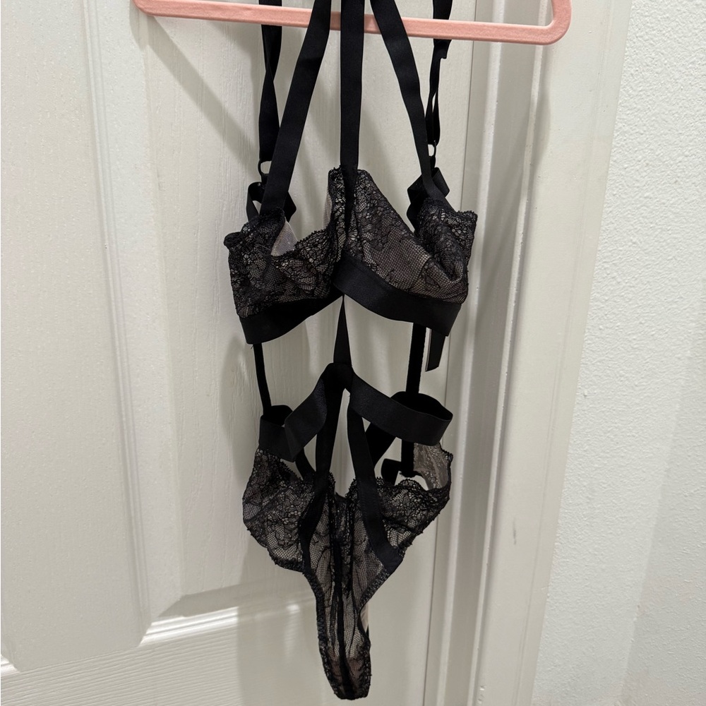 Victoria’s Secret Black Lace Strappy Lingerie Set